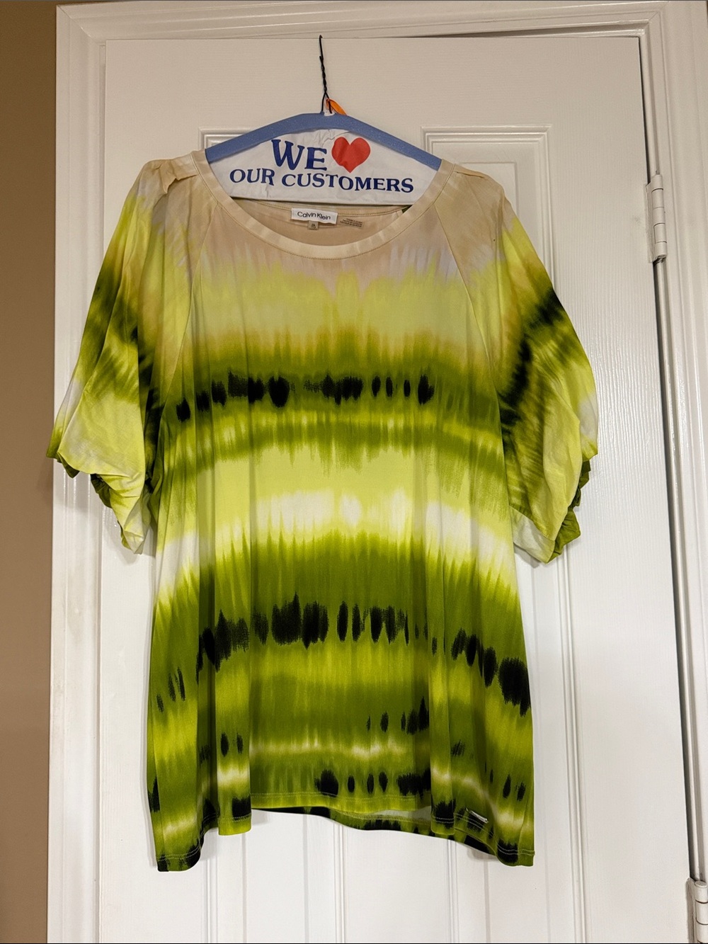 Calvin Klein Lime Green and Black Tie-Dye Short Sleeve Tunic